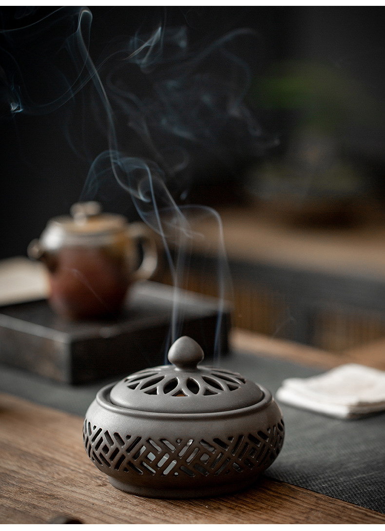 小夜灯陶瓷盘香炉禅意复古家用香薰炉檀香炉居室沉香炉摆件点香盘