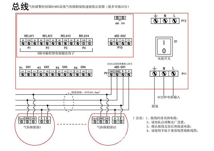 总线制报警主机接线图图片