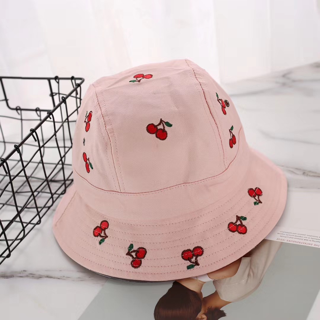 日系新款帽子薄款刺绣樱桃成人渔夫帽女夏百搭遮阳帽子女帽盆帽