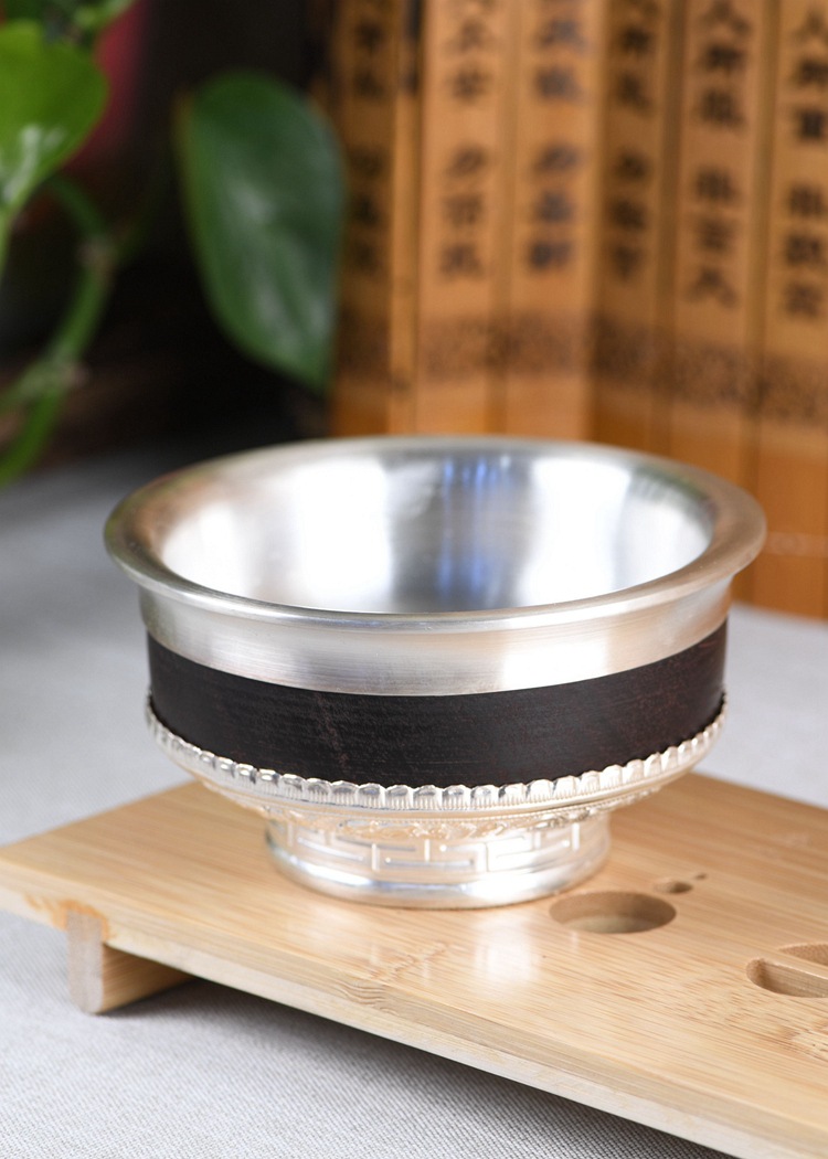 金鹿王足银酒杯民族特色蒙古碗红木实木镶嵌摆件工艺礼品吉祥八宝