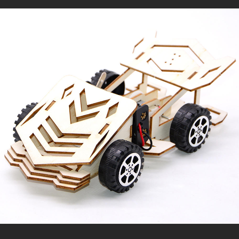 科学实验儿童创意电动木质涂鸦赛车小制作小学生拼装概念车玩具