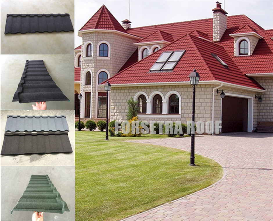 屋顶建材彩石金属瓦 仿古别墅瓦片 防水隔热树脂彩钢瓦