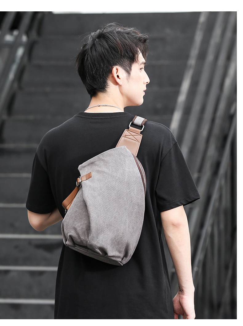 帆布斜挎包男胸包潮牌男士包包小背包潮流休闲韩版胸前男包单肩包