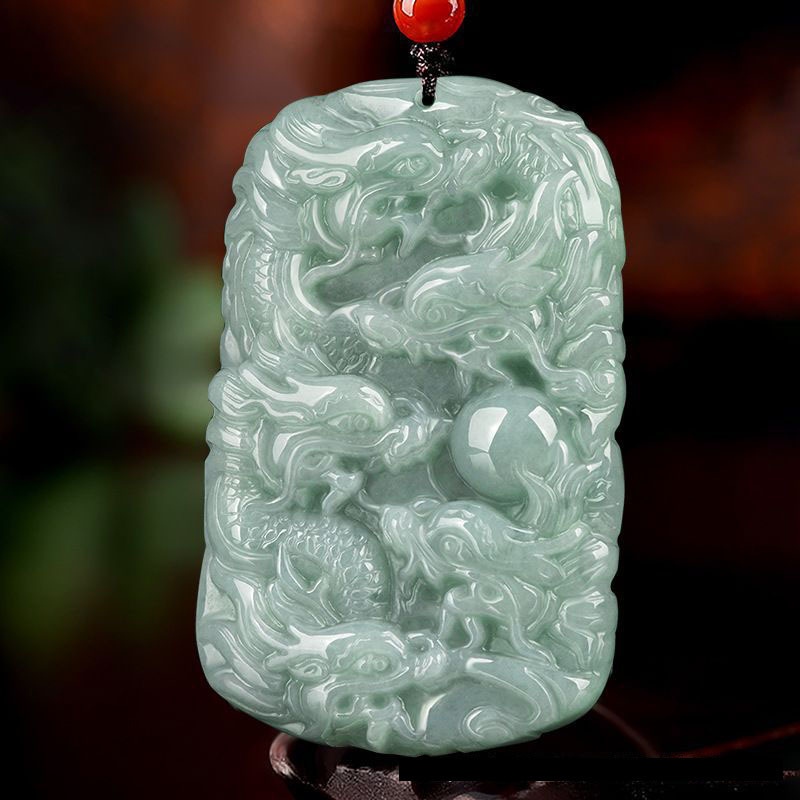 九龙玉牌 缅甸翡翠九龙护 主 男士大气双面雕刻 厚装玉器挂件