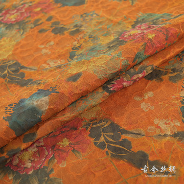 中国风传统旗袍时装绢纺提花真丝香云纱服装面料春秋布料特价促销