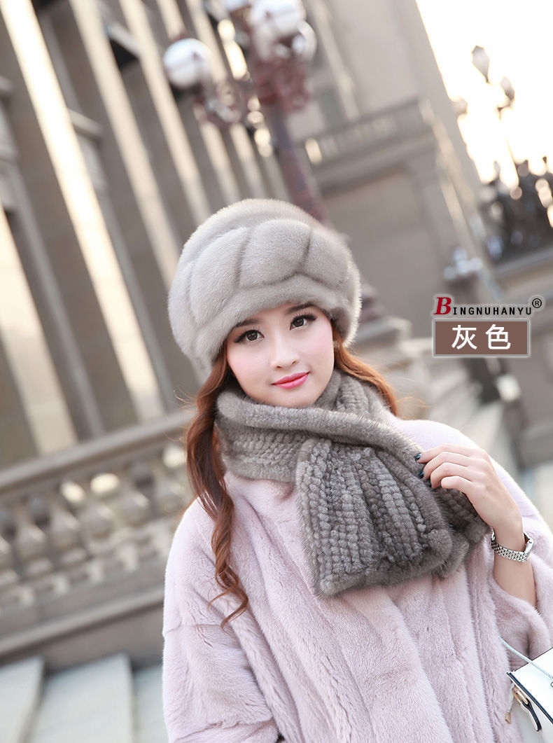 新款女士水貂帽子秋冬季貂皮帽子保暖护耳整貂皮草帽子中老年貂帽