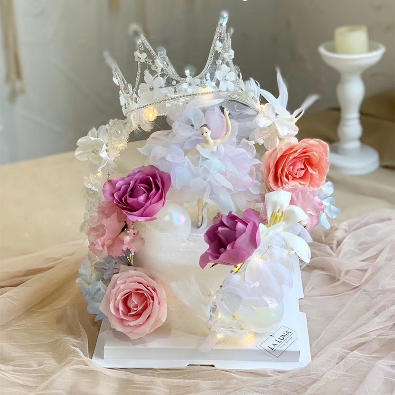 七夕ins风网红芭蕾舞女孩唯美公主纱裙厂家直销 仙女生日蛋糕装饰