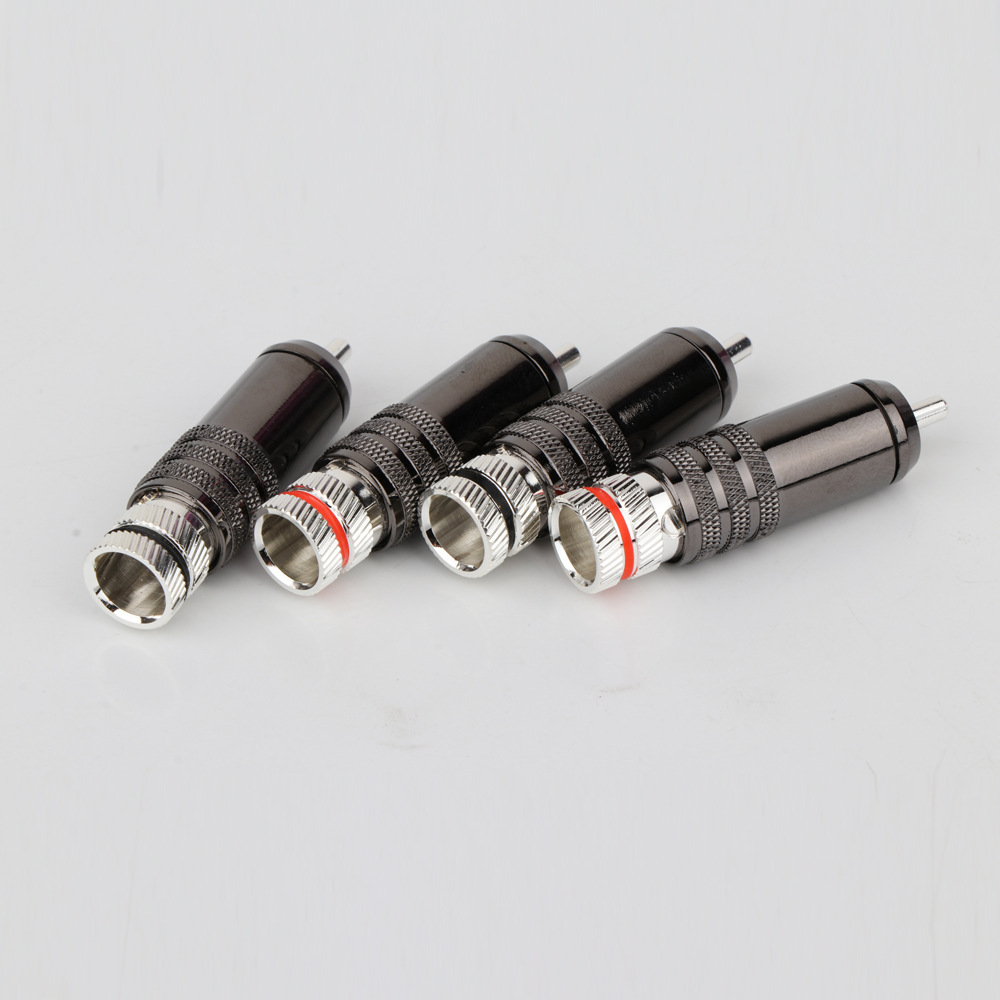 r1748 镀银信号线插头 rca 莲花头可用9mm线径功放信号线焊接插头-阿