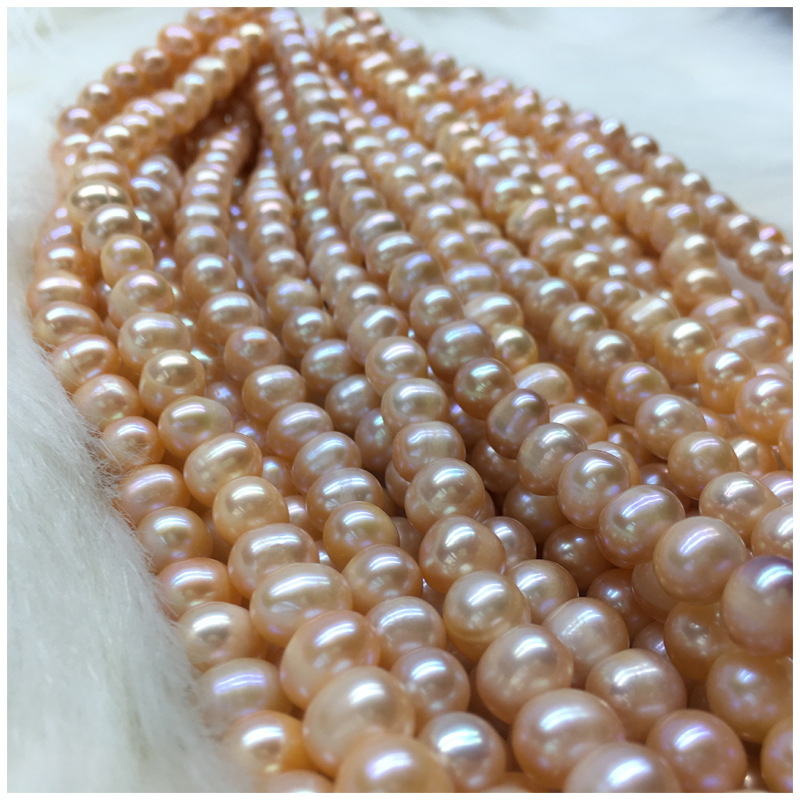 Freshwater Pearl Necklace Female Strong Light Mother Chain Nearly round with Flaw Fresh Water Breeding Pearl Semi-Finished Products without Buckle Wholesale