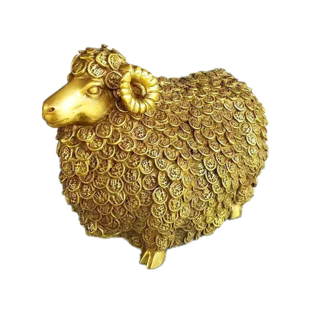 金钱羊铜羊批发生肖羊书房办公室装饰品摆件黄铜背金钱羊工艺品