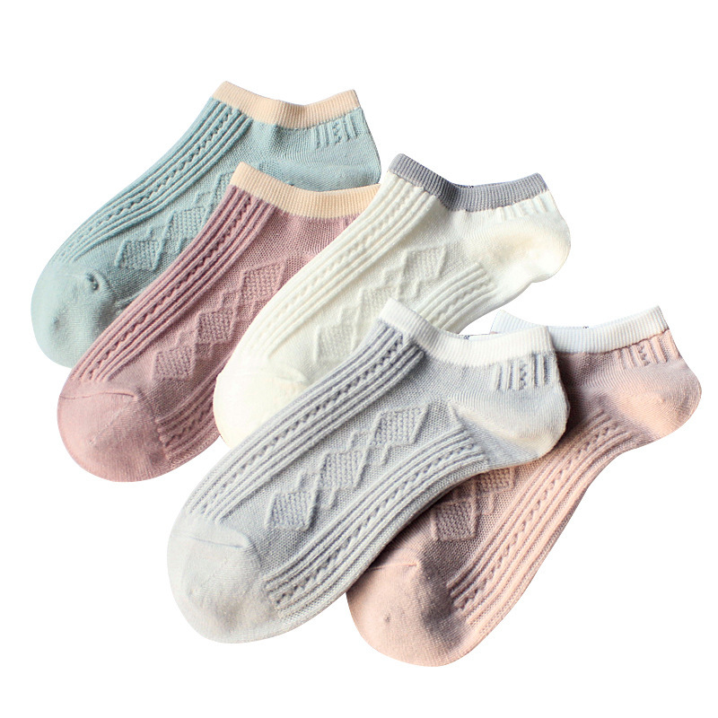 Women's Socks Summer Japanese Pure Color Cotton Breathable Stripes Ankle Socks Women's Korean-Style Double Needle Invisible Socks Factory Wholesale