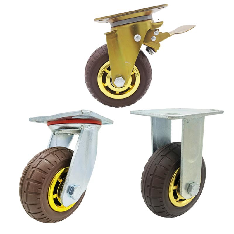 厂家直供万向轮子4-8寸重型实心橡胶轮塑心6厘支架板车轮减震刹车