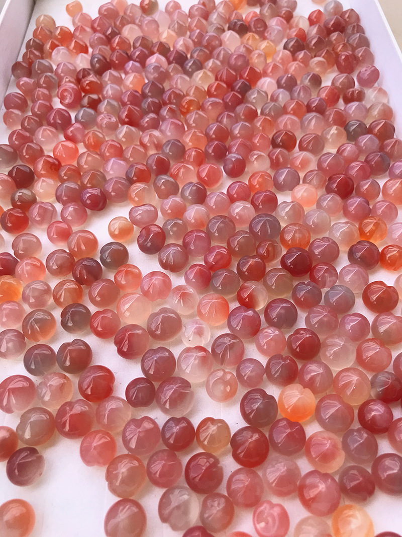 南红桃子双色粉色水蜜桃玛瑙吊坠耳坠手链diy扣子叶子扣头配