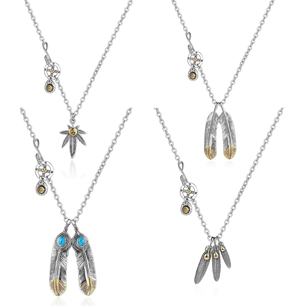 高桥吾郎羽毛泰银项链情侣吊坠日韩潮手工复古长款s925纯银项链