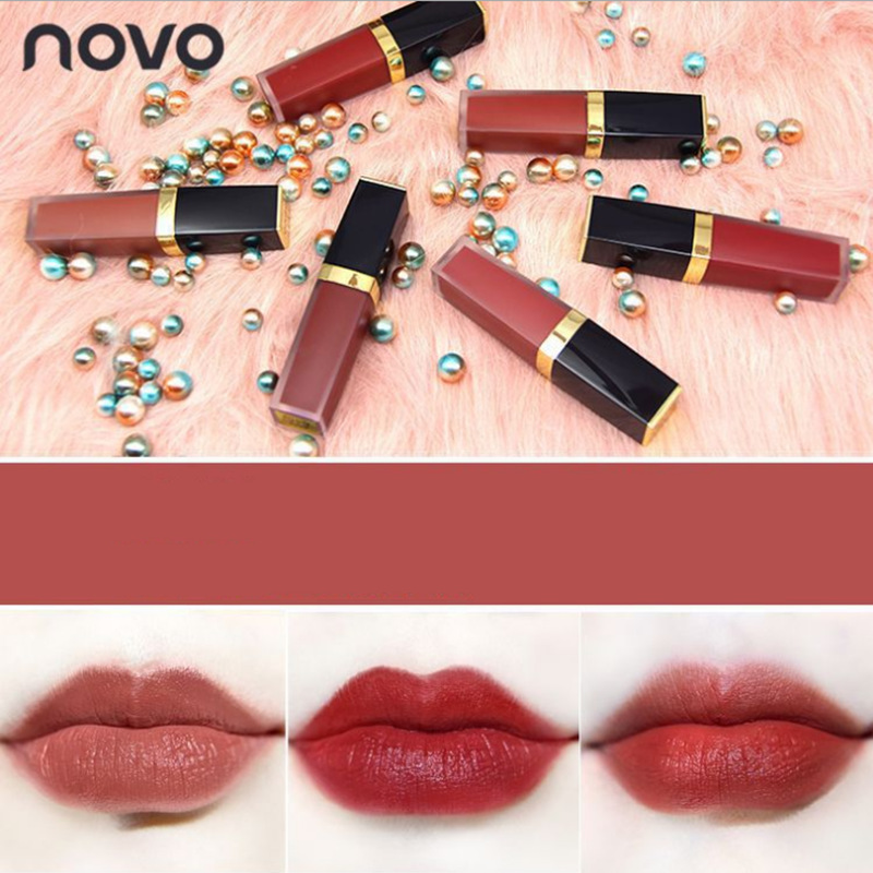 novo持色哑光雾面丝绒唇釉唇彩红棕色豆沙色奶茶色牛血色口红5257