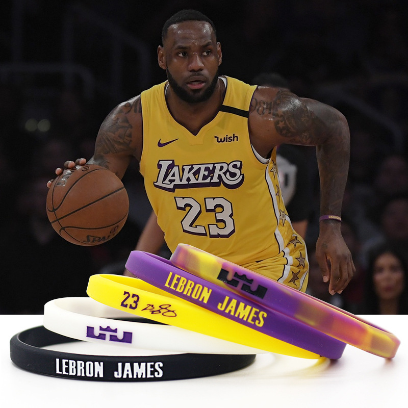 nba湖人队球星23号詹姆斯签名手环圈6mm细款窄边运动夜光硅胶腕带