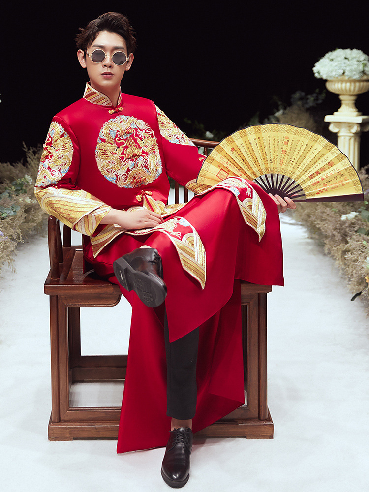 2022新款新郎秀禾服男长袍马褂唐装秀和男士款古装中式结婚礼服秋