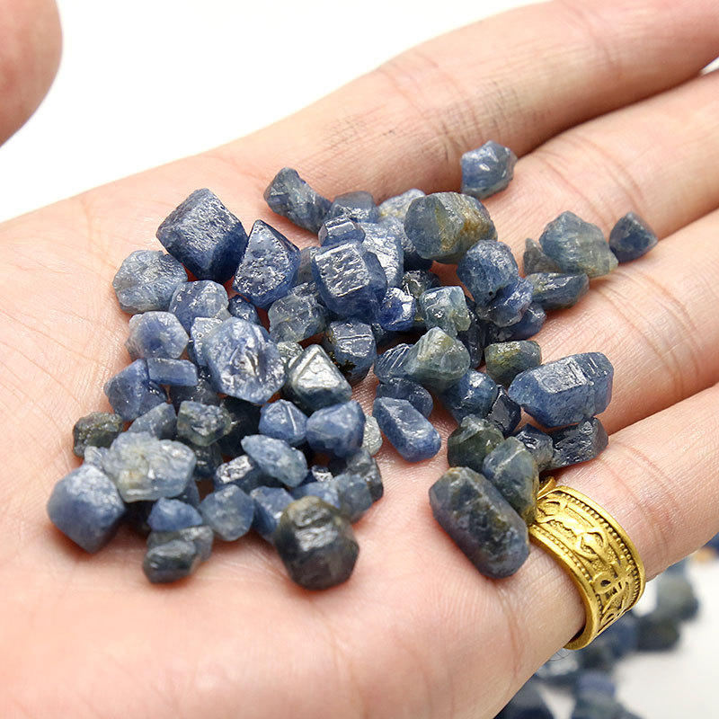 天然蓝宝石原石小颗粒5-8mm原矿标本 蓝刚玉毛料矿标 矿物奇石