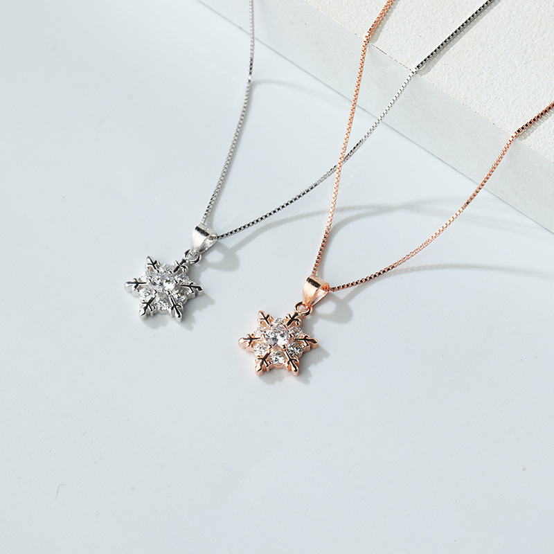 s925纯银雪花项链韩版简约轻奢满钻锆石锁骨链吴倩棠雪电视剧同款