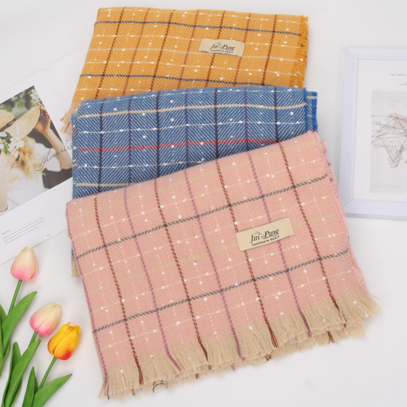 Korean Style Dongdaemun New Plaid Scarf Women's Winter Thicken Thermal Cashmere Shawl Versatile Student Scarf