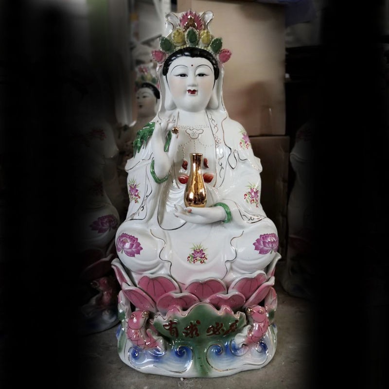 厂家批发28寸陶瓷观音佛像神像菩萨坐莲自在