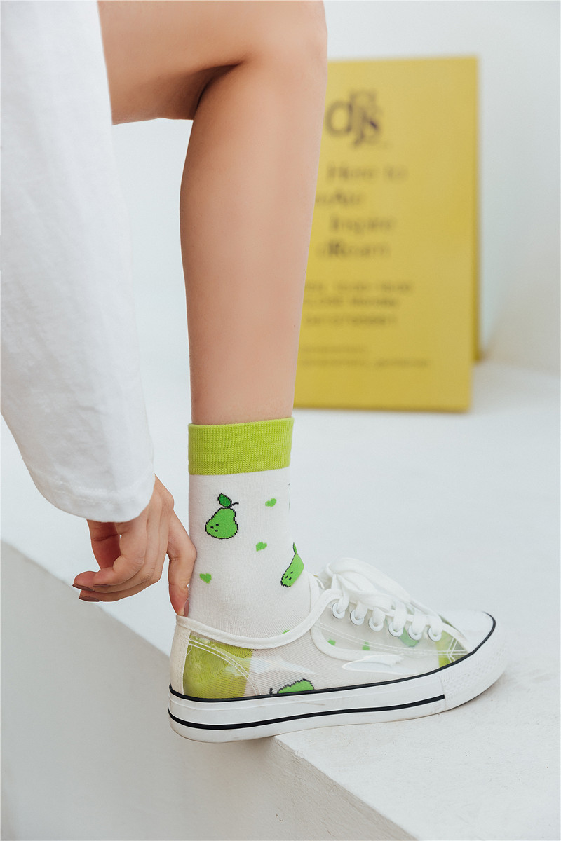 ulzzang卡通创意潮流女袜子棉水果中筒短袜菠萝苹果袜新款韩版