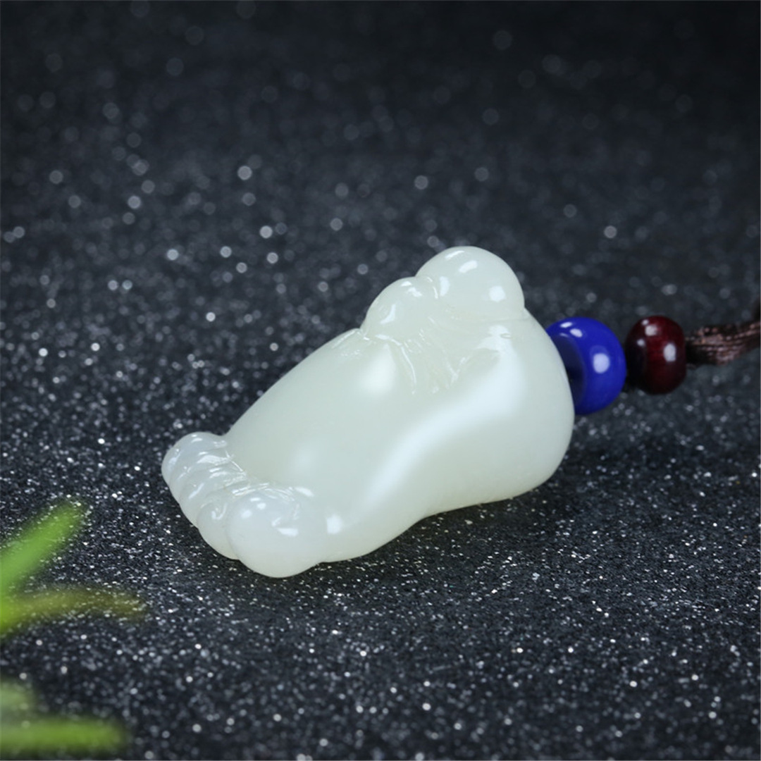 瑜雅轩 和田玉白玉蜘蛛小脚丫吊坠 天然玉石知足常乐项链玉坠挂件