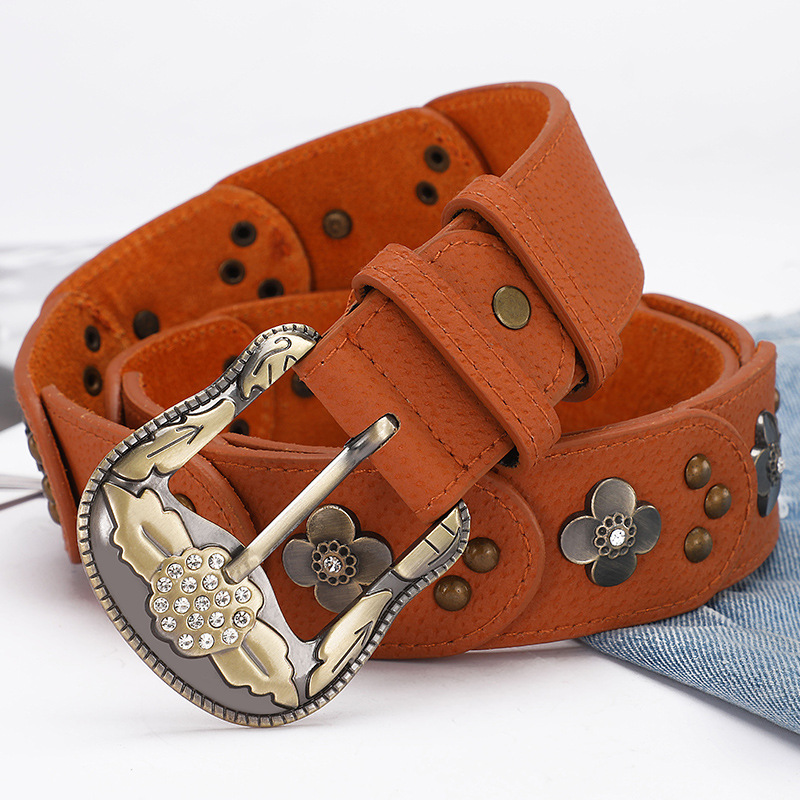 new diamond-embedded retro women‘s leather belt women‘s patch antique belt korean factory spot wholesale