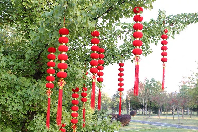 植绒小灯笼串户外连串大红灯笼树上挂饰新年装饰品结婚庆场景布置