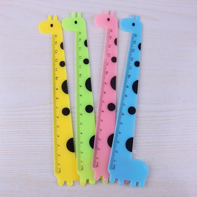 长颈鹿尺子可爱卡通塑料直尺15cm小学生用学习文具用品定制印logo
