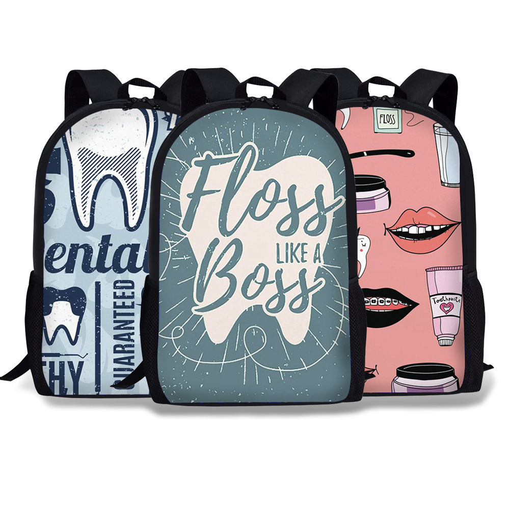 dentis儿童书包男女通用印花儿童背包牙齿绘画学生双肩包bookbag