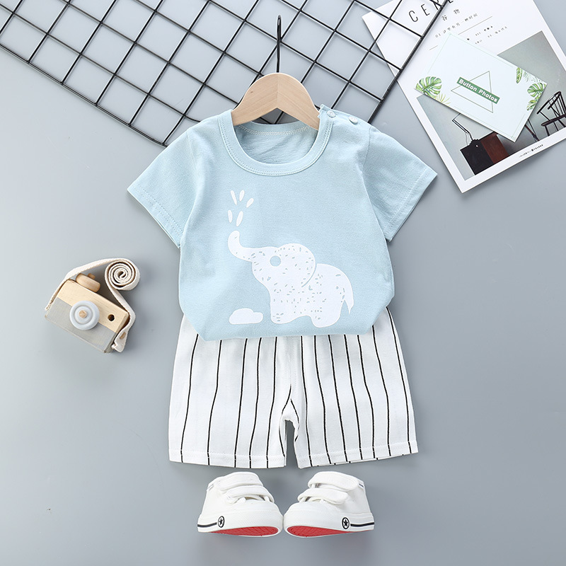 Children's Short-Sleeved Suit Cotton Summer Baby Clothes Korean Style Girls' T-shirt Boys' Clothing Foreign Trade Children's Wear Wholesale