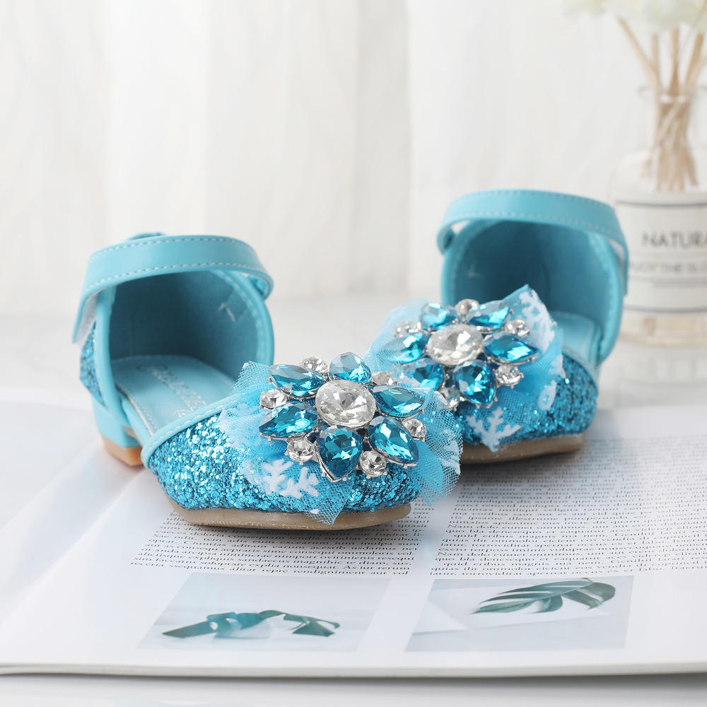 爱莎公主鞋冰雪奇缘水钻水晶鞋蝴蝶结凉鞋frozen crystal shoes