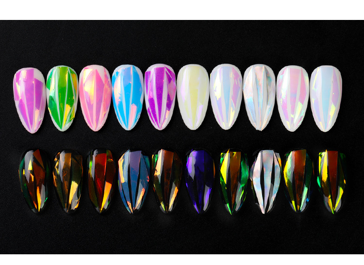 美甲玻璃纸套装 七彩糖果透明星空指甲贴纸 镭射极光色指甲贴纸