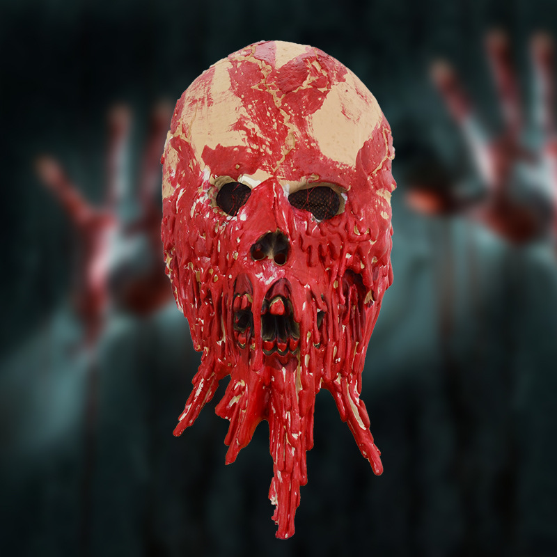 万圣节恐怖血骷髅面具复活节鬼脸乳胶头套滴血天使面具鬼屋道具