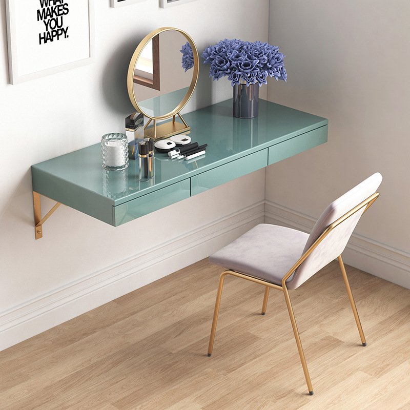 北欧墙上实木梳妆台 小户型卧室壁挂化妆桌 简约多功能化妆台