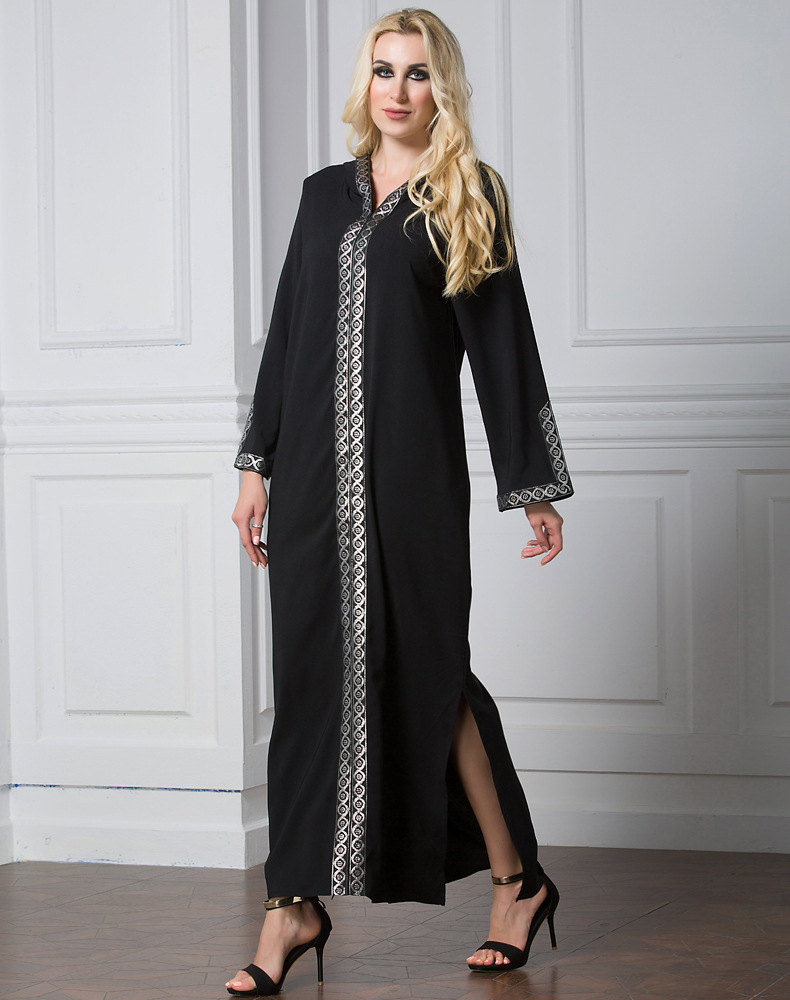 阿拉伯服饰土耳其muslim侧开叉连帽长裙礼拜时尚长袍 9062