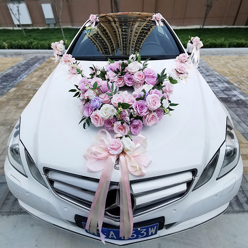 结婚主婚车装饰套装韩式婚礼花车布置仿真玫瑰花圆形花环婚庆装扮