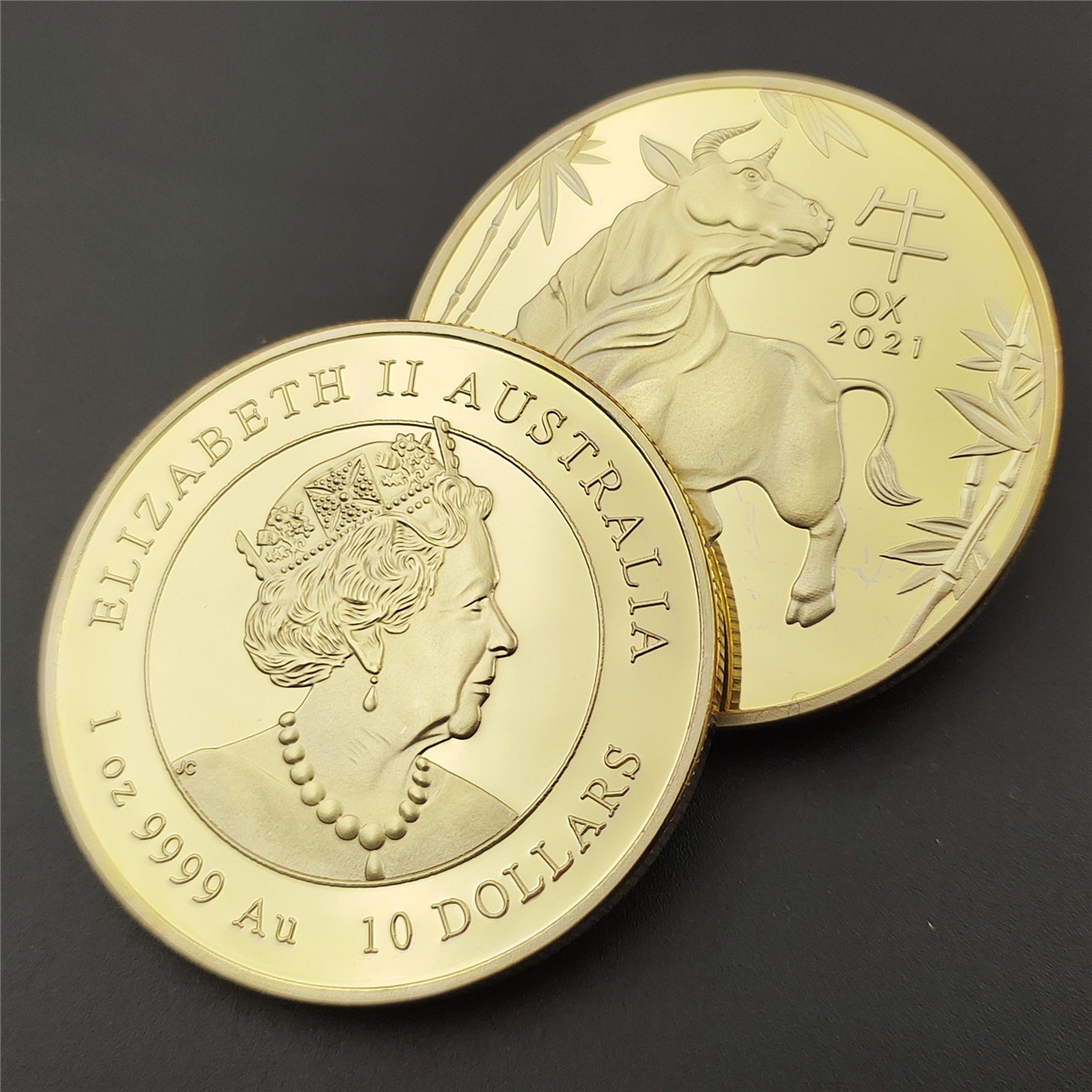 澳大利亚牛年金银币 牛年纪念币外贸硬币镀金银australia ox coin