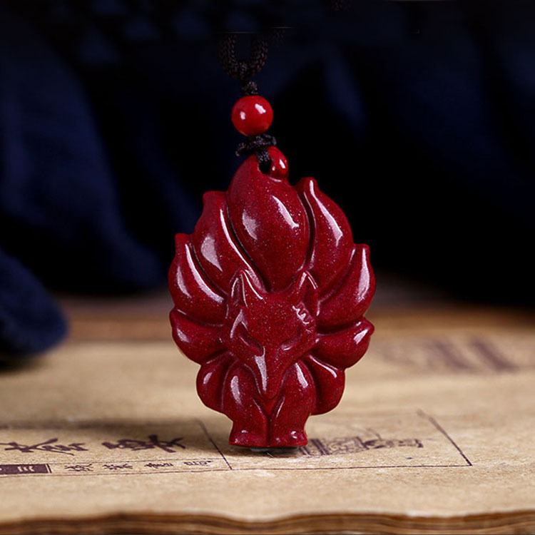 天然原矿紫金朱砂九尾狐吊坠女小狐狸项链挂件招财饰品毛衣链