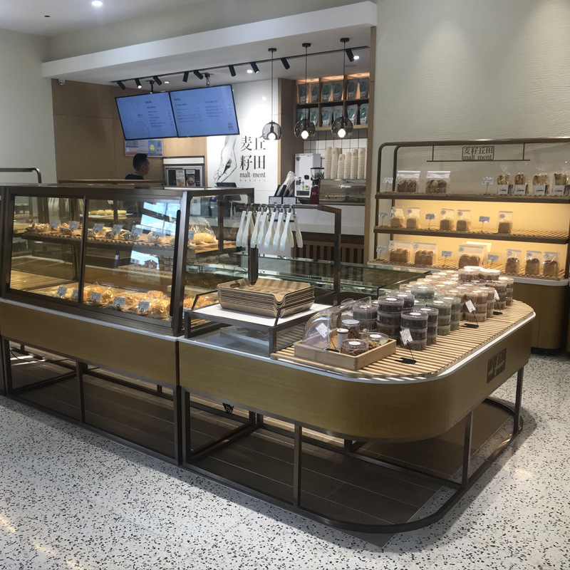 超市零食中岛摆放台面包糕点展示柜实木陈列货架烘培店西点中岛柜