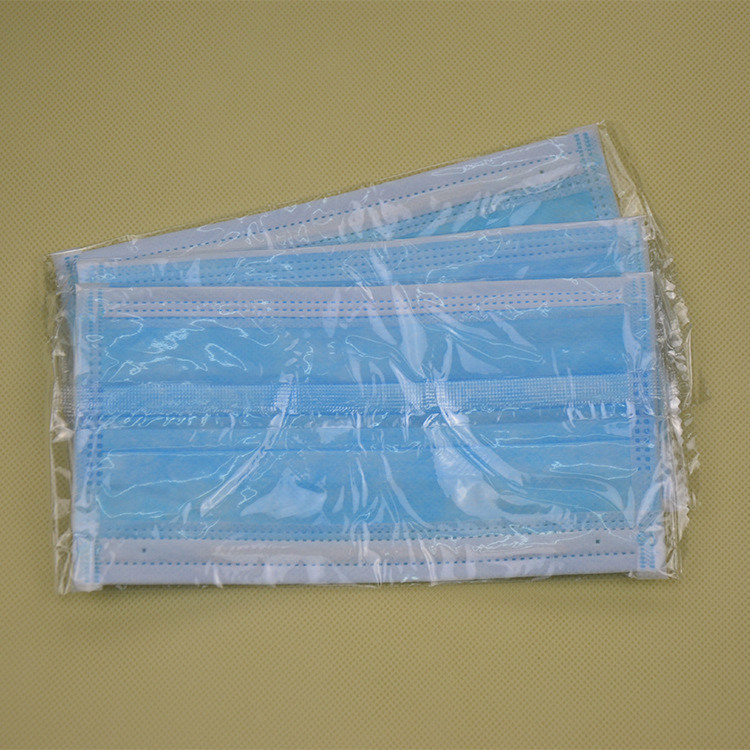 东莞批发防尘防护一次性口罩 单独包装三层蓝色白无纺布 可出口