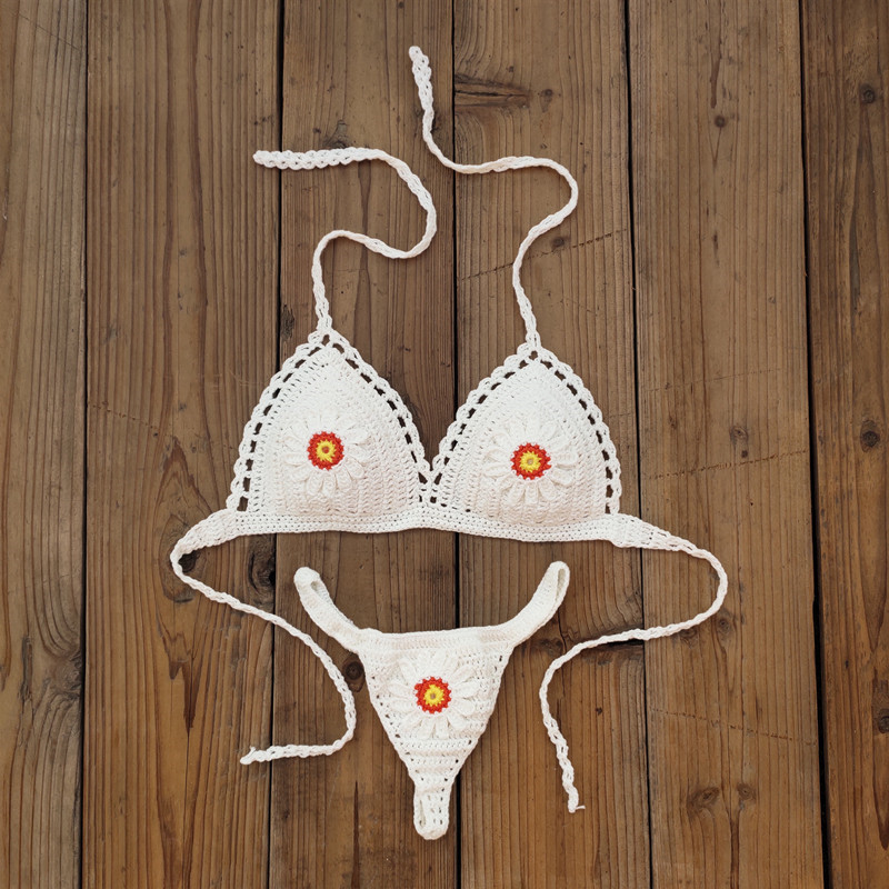 亚马逊 wish 速卖通 外贸 手工钩针 比基尼 推升垫 泳衣 泳装套装