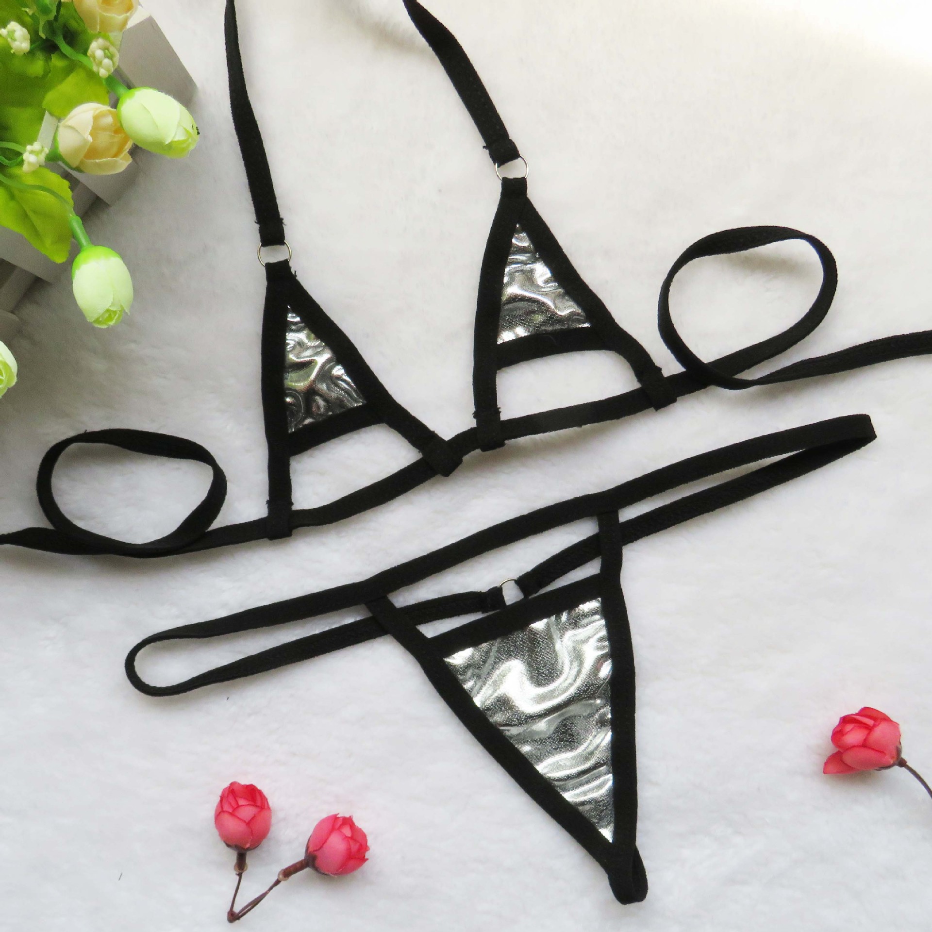 跨境情趣内衣泳衣泳装女士性感速卖通ebay三点比基尼漆皮套装e245