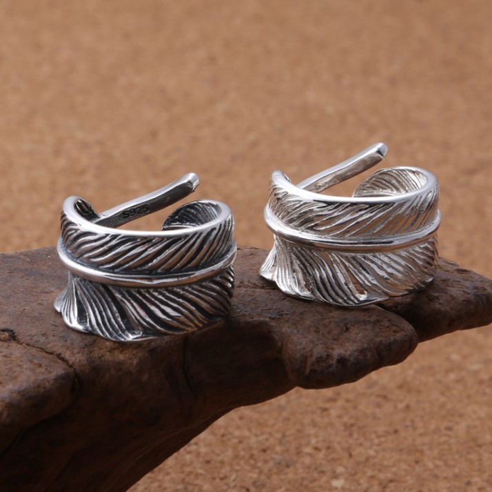 goros 高桥吾郎s925纯银饰品复古泰银羽毛戒指活口男士配饰指环