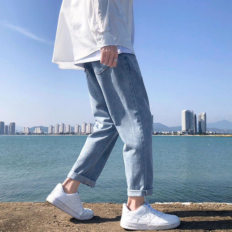 Spring and Autumn Jeans Men's Straight Loose Summer Thin Boy Korean Style Trendy All-Matching Pants Men's Casual Trousers