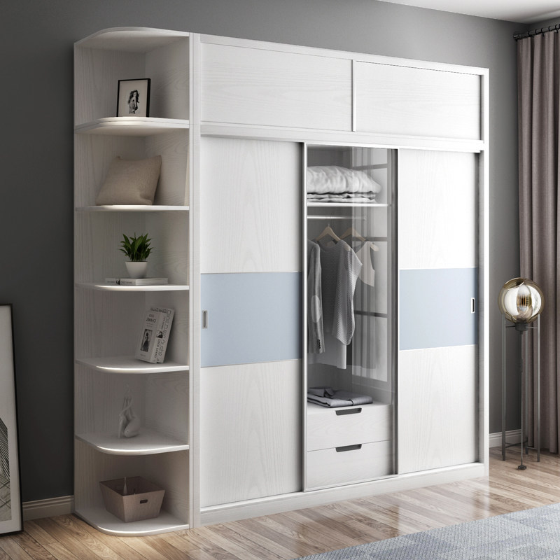 木月衣柜推拉门现代简约趟门移门衣柜卧室玻璃门衣柜三门北欧衣柜