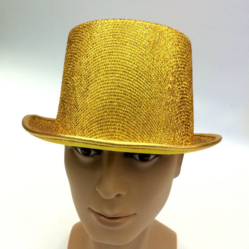 金色复合林肯高帽12厘米高度成人金丝表演帽外销出口演出节日帽子
