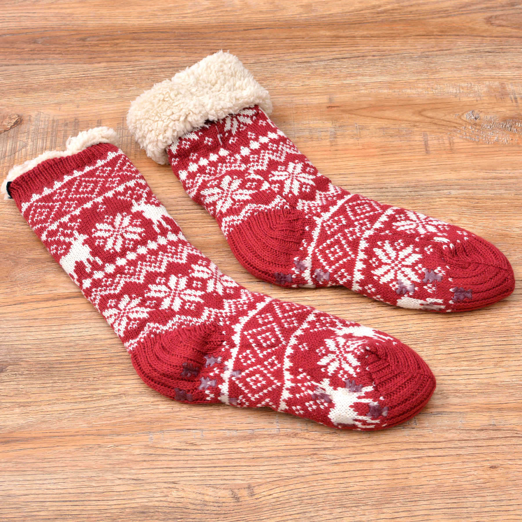 月子袜套睡眠袜女居家防滑硅胶地板双层秋冬羊羔绒毛线袜保暖成人