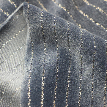 服装夹克套装面料针织纬编天鹅绒色织全涤金属丝横条银丝天鹅绒布